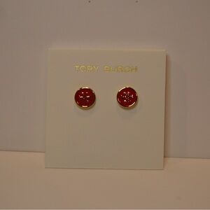 Tory Burch ‘KIRA RED ENAMEL CIRCLE-STUD EARRING’ Brand New.